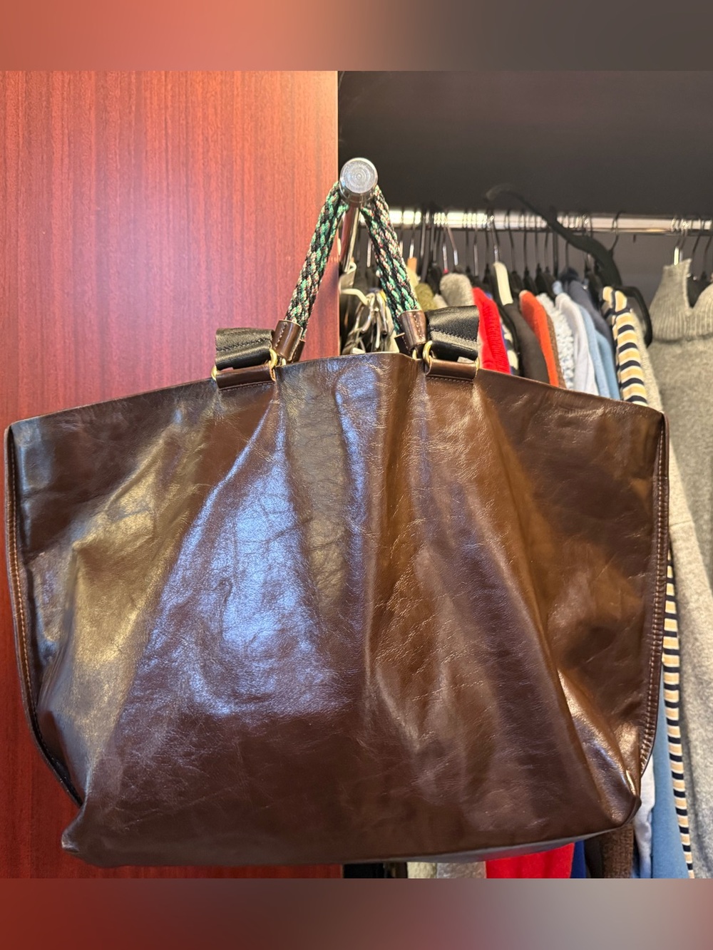 Clare V. Grande Bateau Tote - Braided-Handle Mocha BrownLeather with Black Strap - Picture 3 of 3